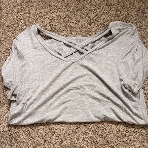 Time and Tru Light Gray Short Sleeve Top with Crisscross Neckline